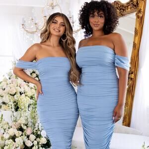 Club L Lost For Love Bardot Baby Blue Draped Midi Dress Off The Shoulder 12